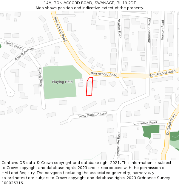 14A, BON ACCORD ROAD, SWANAGE, BH19 2DT: Location map and indicative extent of plot