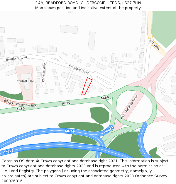 14A, BRADFORD ROAD, GILDERSOME, LEEDS, LS27 7HN: Location map and indicative extent of plot