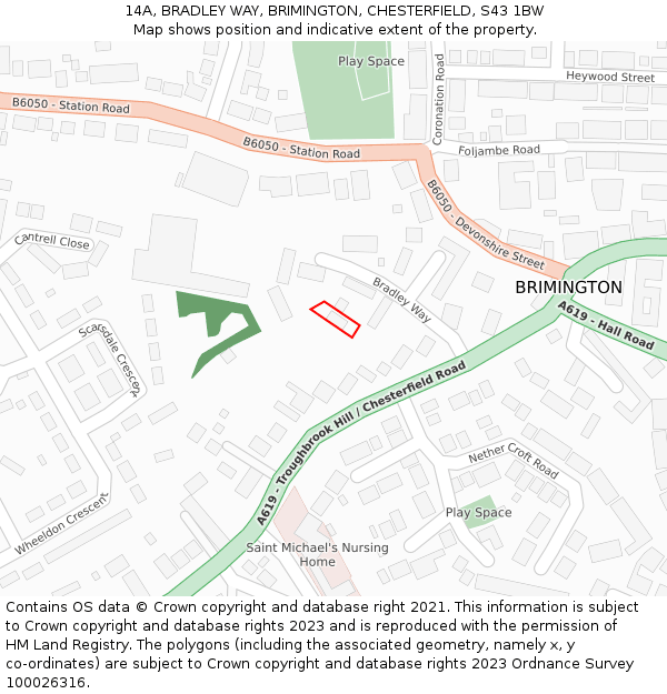 14A, BRADLEY WAY, BRIMINGTON, CHESTERFIELD, S43 1BW: Location map and indicative extent of plot