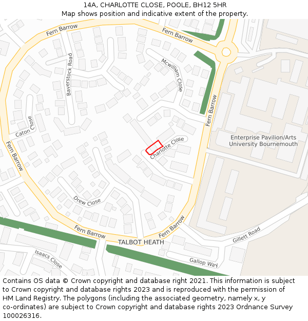 14A, CHARLOTTE CLOSE, POOLE, BH12 5HR: Location map and indicative extent of plot