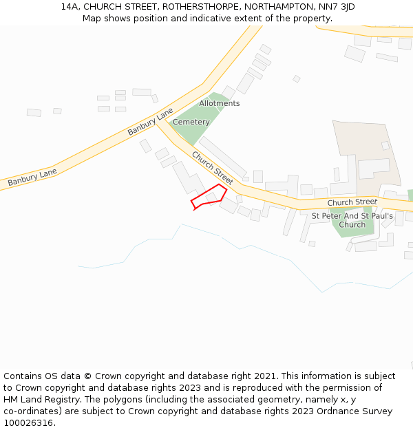 14A, CHURCH STREET, ROTHERSTHORPE, NORTHAMPTON, NN7 3JD: Location map and indicative extent of plot