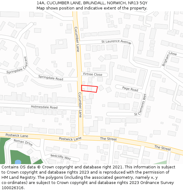 14A, CUCUMBER LANE, BRUNDALL, NORWICH, NR13 5QY: Location map and indicative extent of plot