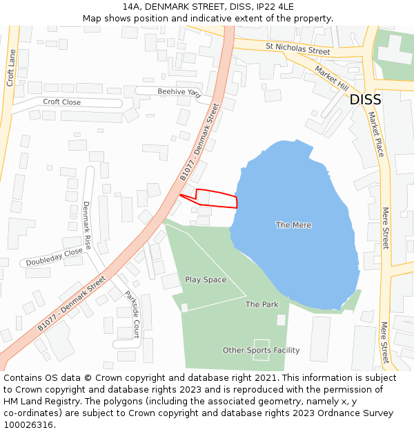 14A, DENMARK STREET, DISS, IP22 4LE: Location map and indicative extent of plot