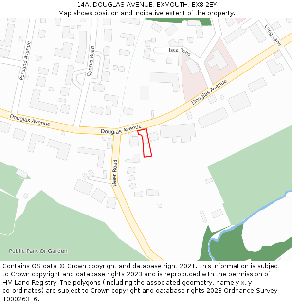 14A, DOUGLAS AVENUE, EXMOUTH, EX8 2EY: Location map and indicative extent of plot