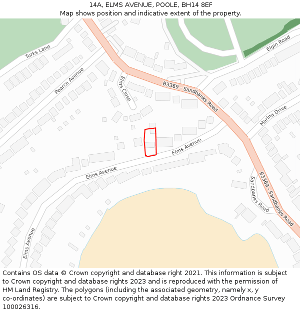 14A, ELMS AVENUE, POOLE, BH14 8EF: Location map and indicative extent of plot