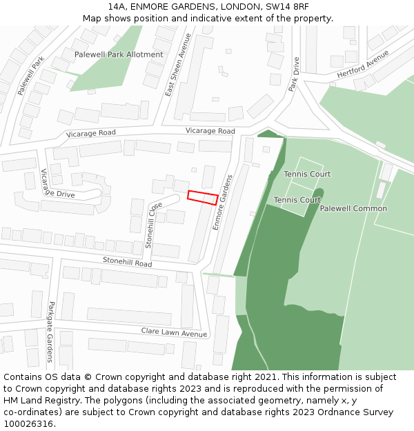 14A, ENMORE GARDENS, LONDON, SW14 8RF: Location map and indicative extent of plot