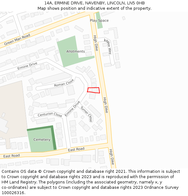 14A, ERMINE DRIVE, NAVENBY, LINCOLN, LN5 0HB: Location map and indicative extent of plot