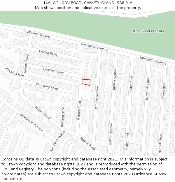 14A, GIFHORN ROAD, CANVEY ISLAND, SS8 8LA: Location map and indicative extent of plot