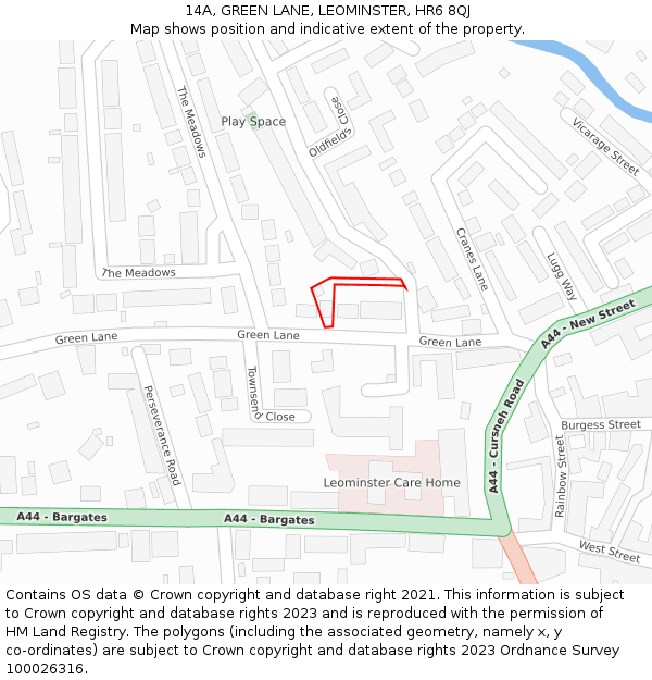 14A, GREEN LANE, LEOMINSTER, HR6 8QJ: Location map and indicative extent of plot