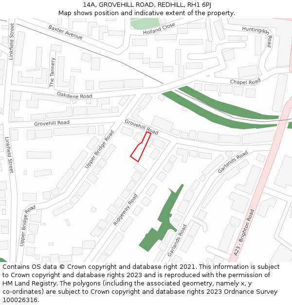 14A, GROVEHILL ROAD, REDHILL, RH1 6PJ: Location map and indicative extent of plot