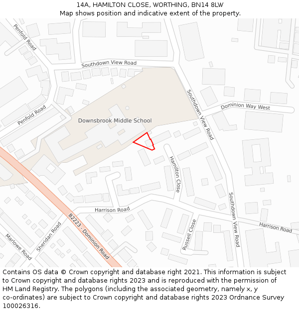 14A, HAMILTON CLOSE, WORTHING, BN14 8LW: Location map and indicative extent of plot