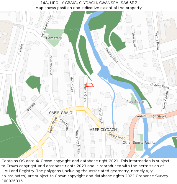 14A, HEOL Y GRAIG, CLYDACH, SWANSEA, SA6 5BZ: Location map and indicative extent of plot