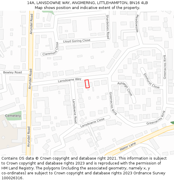 14A, LANSDOWNE WAY, ANGMERING, LITTLEHAMPTON, BN16 4LB: Location map and indicative extent of plot