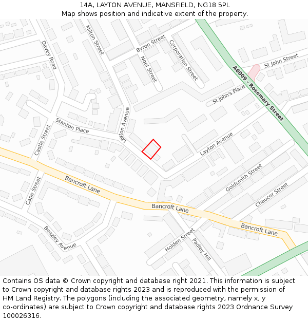 14A, LAYTON AVENUE, MANSFIELD, NG18 5PL: Location map and indicative extent of plot