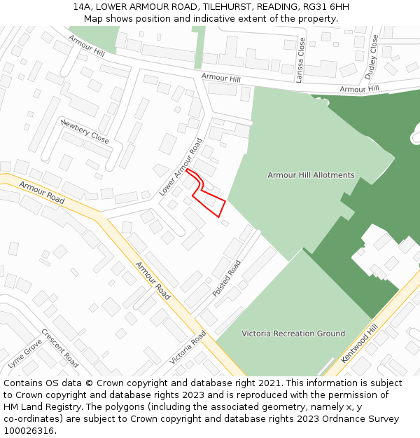 14A, LOWER ARMOUR ROAD, TILEHURST, READING, RG31 6HH: Location map and indicative extent of plot