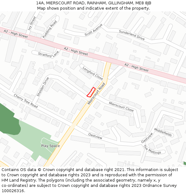 14A, MIERSCOURT ROAD, RAINHAM, GILLINGHAM, ME8 8JB: Location map and indicative extent of plot