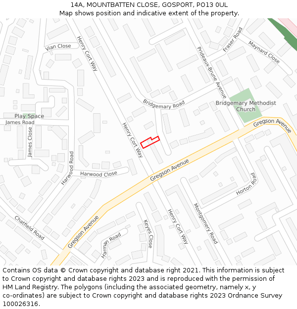 14A, MOUNTBATTEN CLOSE, GOSPORT, PO13 0UL: Location map and indicative extent of plot