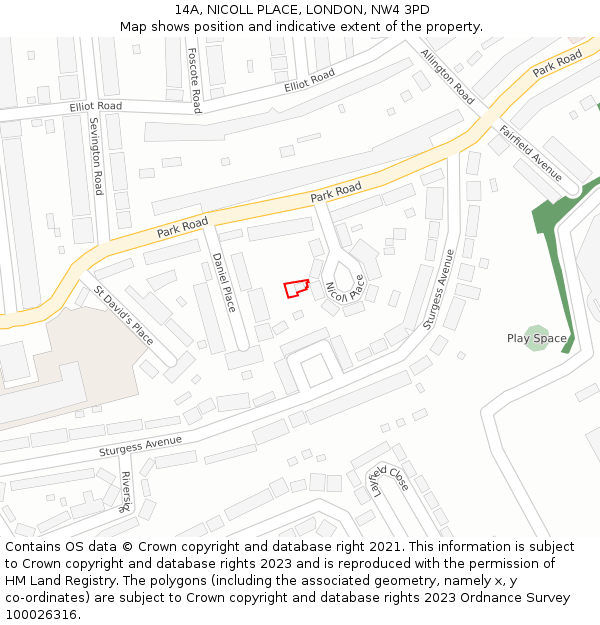 14A, NICOLL PLACE, LONDON, NW4 3PD: Location map and indicative extent of plot