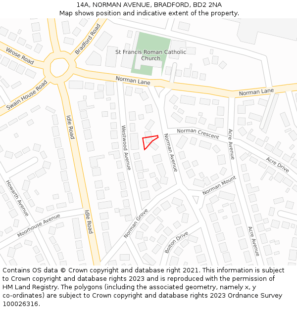 14A, NORMAN AVENUE, BRADFORD, BD2 2NA: Location map and indicative extent of plot
