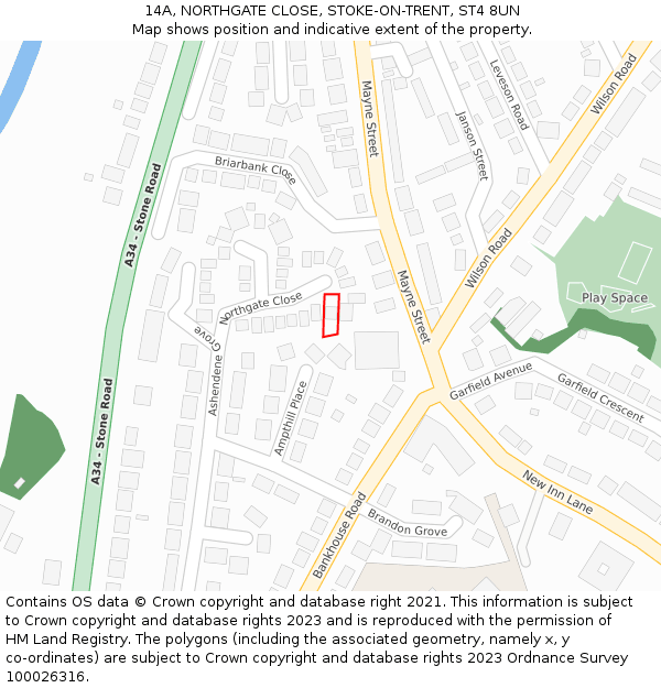 14A, NORTHGATE CLOSE, STOKE-ON-TRENT, ST4 8UN: Location map and indicative extent of plot