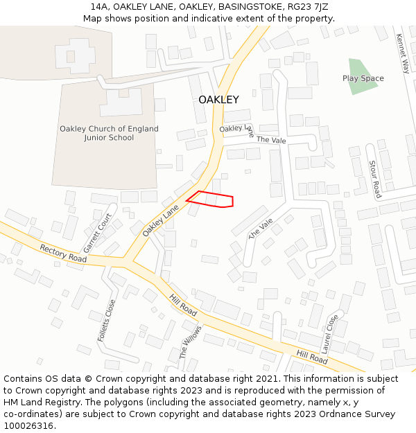 14A, OAKLEY LANE, OAKLEY, BASINGSTOKE, RG23 7JZ: Location map and indicative extent of plot