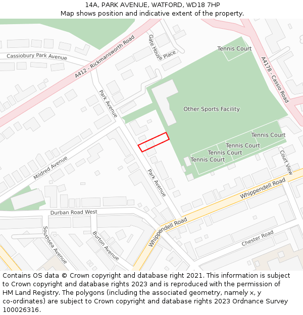 14A, PARK AVENUE, WATFORD, WD18 7HP: Location map and indicative extent of plot