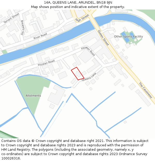 14A, QUEENS LANE, ARUNDEL, BN18 9JN: Location map and indicative extent of plot