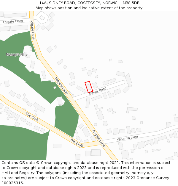 14A, SIDNEY ROAD, COSTESSEY, NORWICH, NR8 5DR: Location map and indicative extent of plot