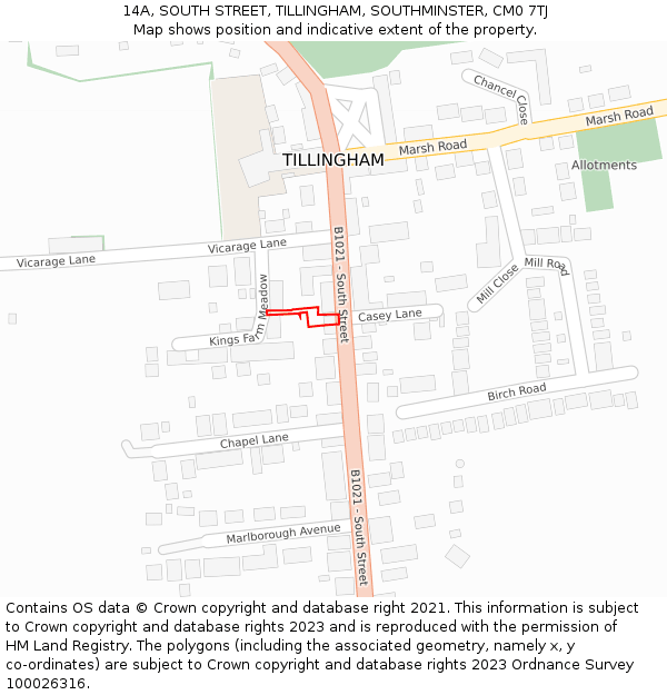 14A, SOUTH STREET, TILLINGHAM, SOUTHMINSTER, CM0 7TJ: Location map and indicative extent of plot