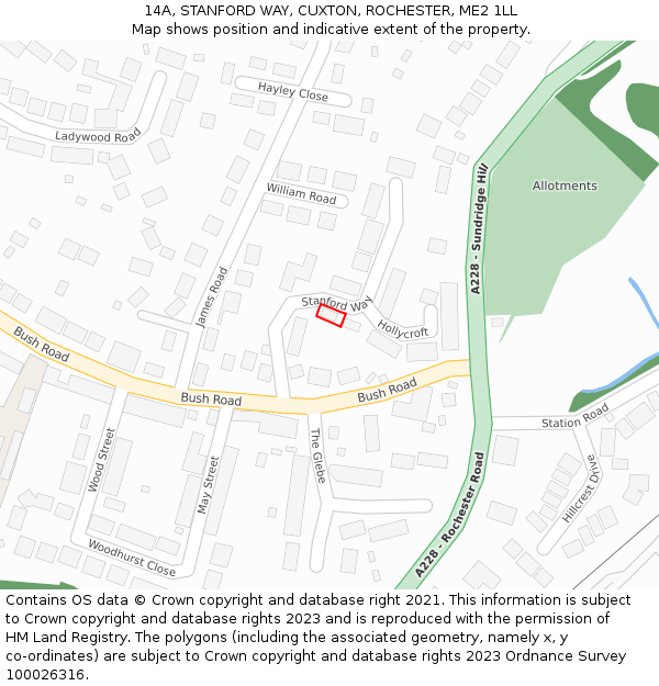 14A, STANFORD WAY, CUXTON, ROCHESTER, ME2 1LL: Location map and indicative extent of plot