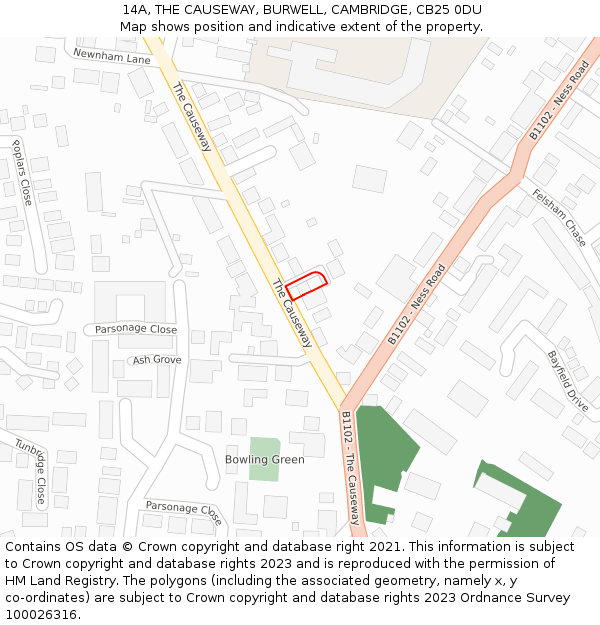 14A, THE CAUSEWAY, BURWELL, CAMBRIDGE, CB25 0DU: Location map and indicative extent of plot