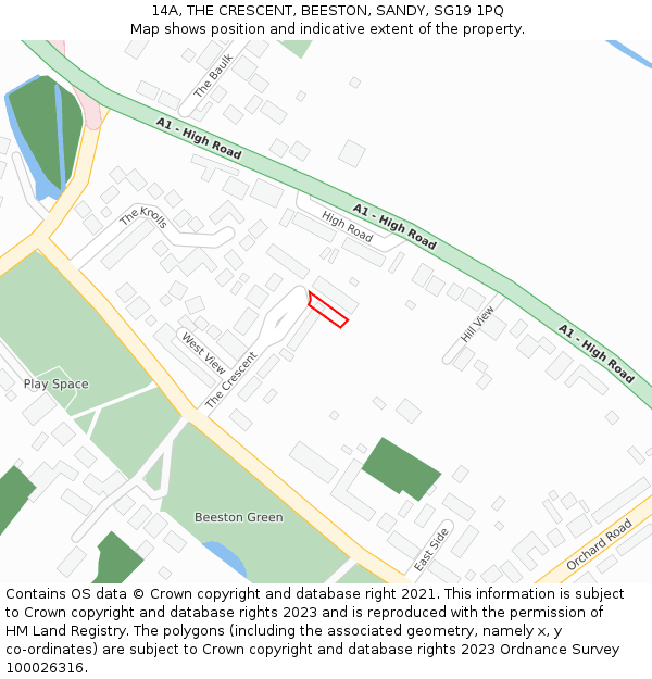 14A, THE CRESCENT, BEESTON, SANDY, SG19 1PQ: Location map and indicative extent of plot