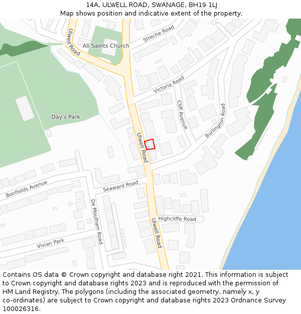 14A, ULWELL ROAD, SWANAGE, BH19 1LJ: Location map and indicative extent of plot