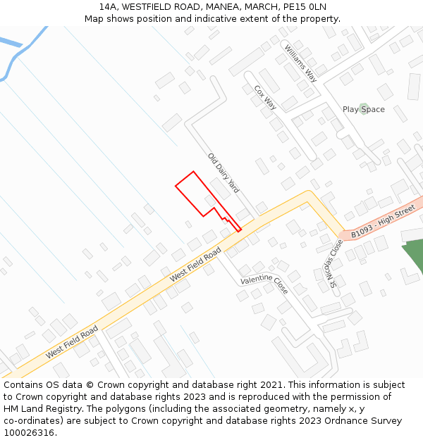 14A, WESTFIELD ROAD, MANEA, MARCH, PE15 0LN: Location map and indicative extent of plot