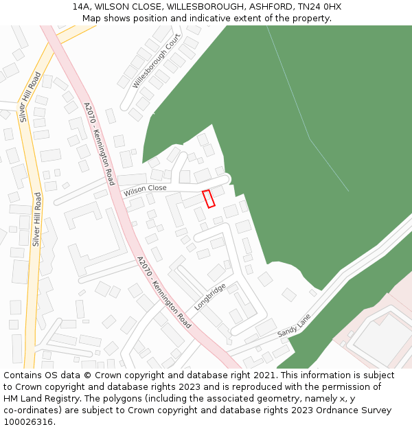 14A, WILSON CLOSE, WILLESBOROUGH, ASHFORD, TN24 0HX: Location map and indicative extent of plot