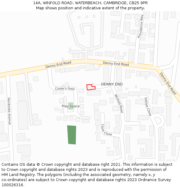 14A, WINFOLD ROAD, WATERBEACH, CAMBRIDGE, CB25 9PR: Location map and indicative extent of plot