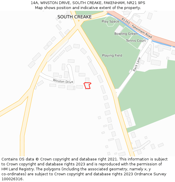 14A, WINSTON DRIVE, SOUTH CREAKE, FAKENHAM, NR21 9PS: Location map and indicative extent of plot