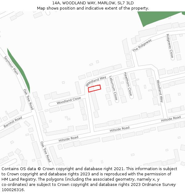 14A, WOODLAND WAY, MARLOW, SL7 3LD: Location map and indicative extent of plot
