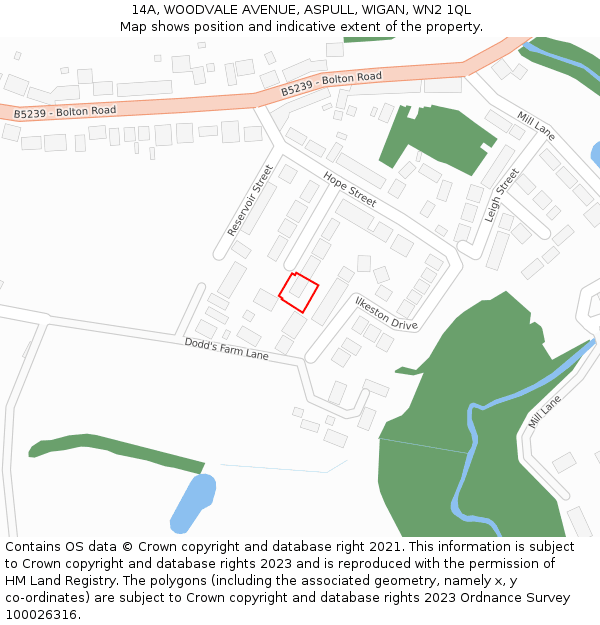 14A, WOODVALE AVENUE, ASPULL, WIGAN, WN2 1QL: Location map and indicative extent of plot