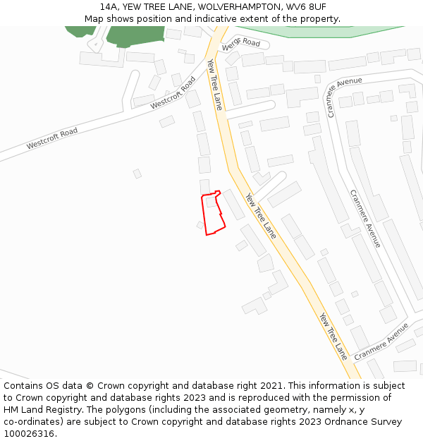 14A, YEW TREE LANE, WOLVERHAMPTON, WV6 8UF: Location map and indicative extent of plot