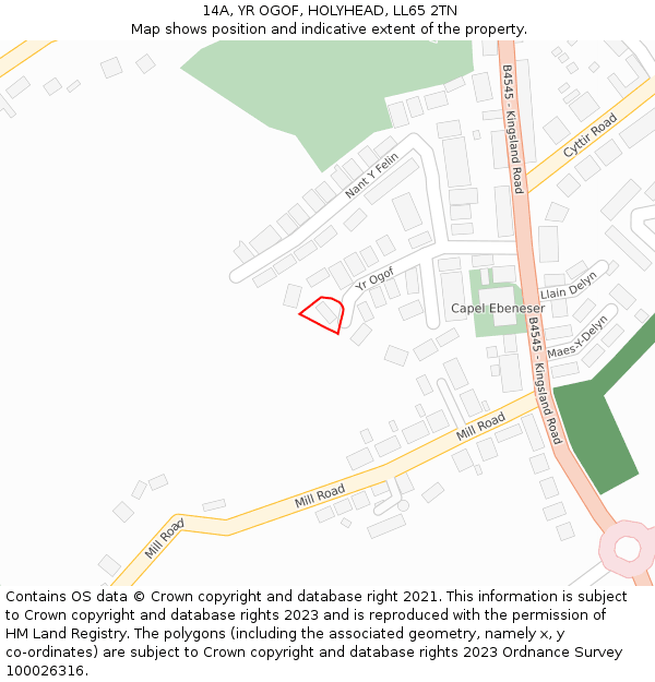 14A, YR OGOF, HOLYHEAD, LL65 2TN: Location map and indicative extent of plot