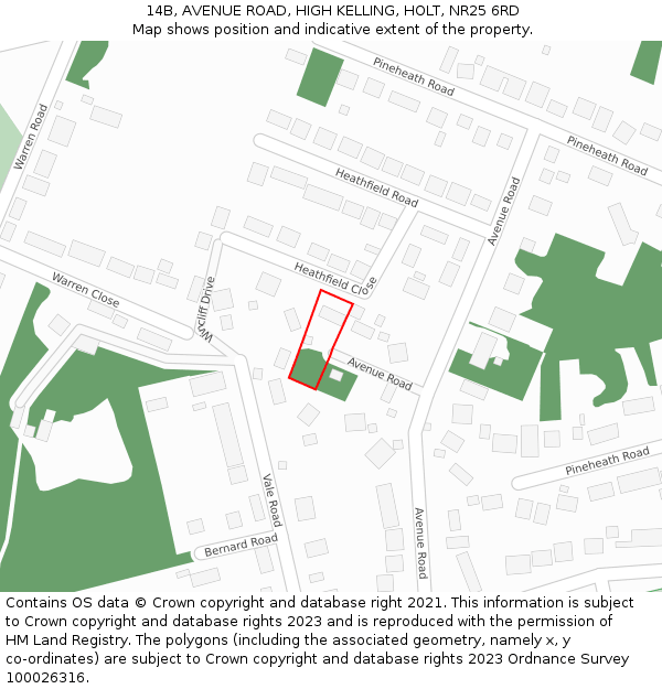 14B, AVENUE ROAD, HIGH KELLING, HOLT, NR25 6RD: Location map and indicative extent of plot