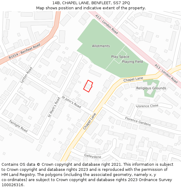 14B, CHAPEL LANE, BENFLEET, SS7 2PQ: Location map and indicative extent of plot