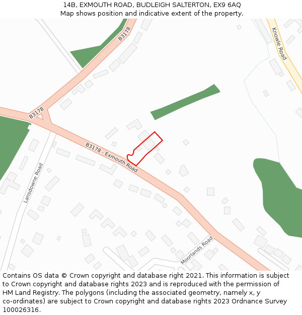 14B, EXMOUTH ROAD, BUDLEIGH SALTERTON, EX9 6AQ: Location map and indicative extent of plot