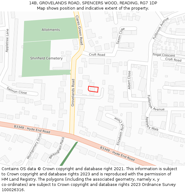 14B, GROVELANDS ROAD, SPENCERS WOOD, READING, RG7 1DP: Location map and indicative extent of plot