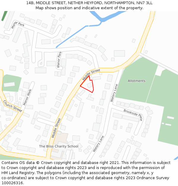 14B, MIDDLE STREET, NETHER HEYFORD, NORTHAMPTON, NN7 3LL: Location map and indicative extent of plot