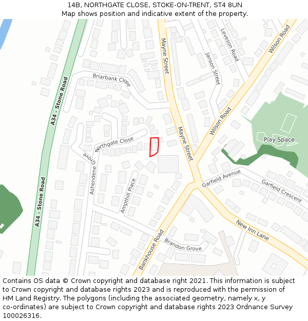 14B, NORTHGATE CLOSE, STOKE-ON-TRENT, ST4 8UN: Location map and indicative extent of plot