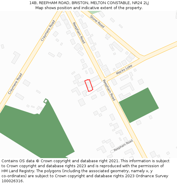 14B, REEPHAM ROAD, BRISTON, MELTON CONSTABLE, NR24 2LJ: Location map and indicative extent of plot