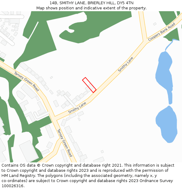 14B, SMITHY LANE, BRIERLEY HILL, DY5 4TN: Location map and indicative extent of plot