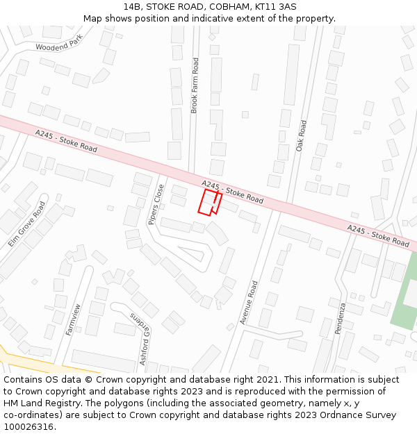 14B, STOKE ROAD, COBHAM, KT11 3AS: Location map and indicative extent of plot